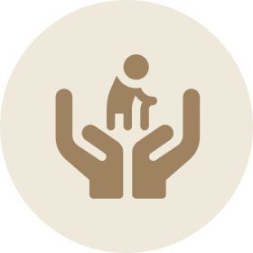 Hands holding elderly person icon.