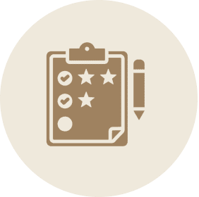 Checklist and pencil icon with stars.
