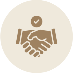 Handshake icon with checkmark above it.