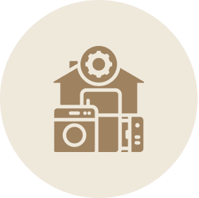 Home appliances with gear icon illustration.